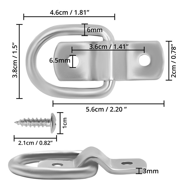Image secondaire de Belle Vous Anneau Arrimage avec Supports et Vis (Lot de 8) - 4,6 x 3,8 cm - Supporte 400 Kg - Fixation Inox pour Sécuriser L’Anc