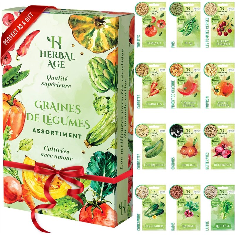 HERBAL AGE Cultivez Votre Propre Potager – 12 Variétés De graines De légumes, 5100 graines Prêtes A Etre Cultivées – Kit De Plan