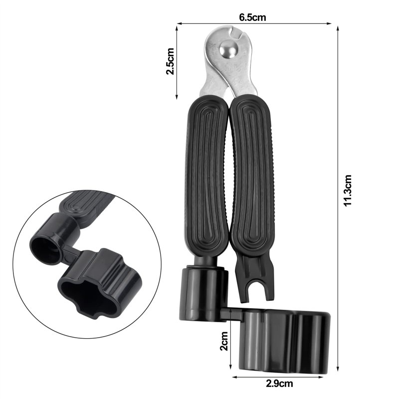 Image secondaire de Vesaneae 3 en 1 Enrouleurs de Corde de Guitare, Coupe-Corde et Extracteur de Broches de Pont, Pince Coupante Guitares Noir, Mult