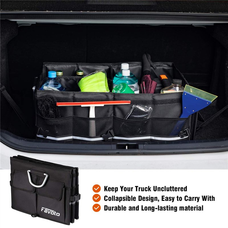 Image secondaire de Favoto Organisateur de Coffre de Voiture avec Couvercle Détachable Bande Réfléchissante Poignée en Aluminium, Sac de Rangement P
