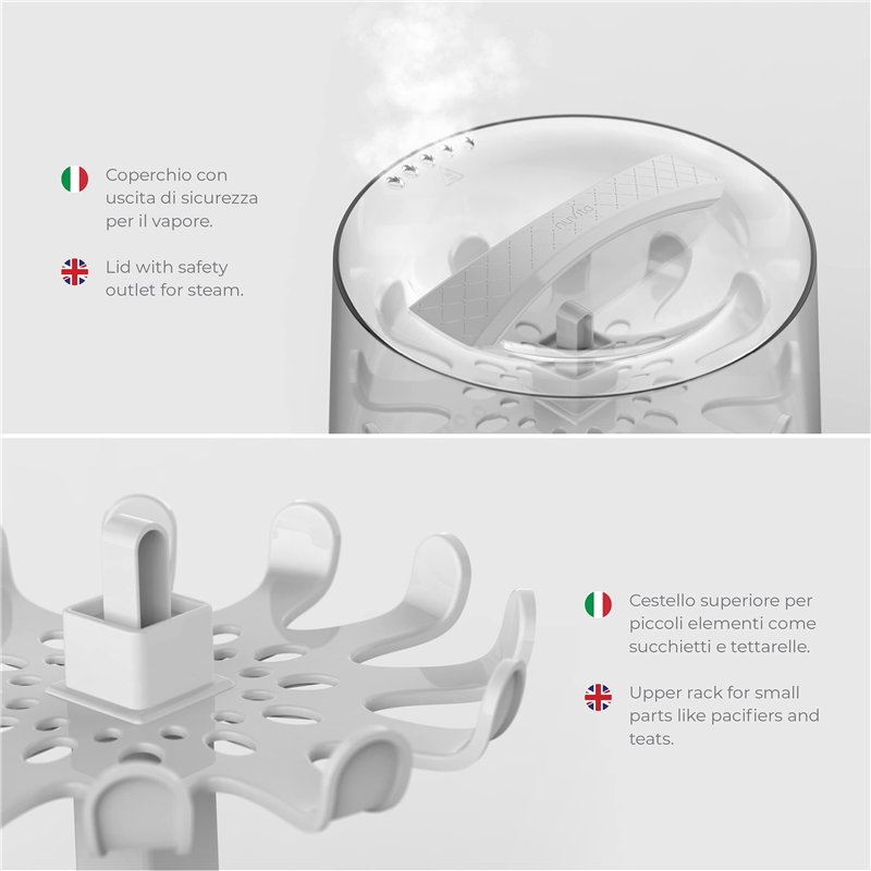 Image secondaire de Nuvita STERIEASY 1083 - Sterilisateur Biberons Electrique à Vapeur - Stérilise 6 Biberons en 6 min - Plateau Chauffant en Inox F