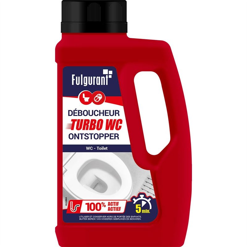 Fulgurant Déboucheur Turbo WC Sans Acide, Action Immédiate 5 minutes, Toilette, WC, Papier, Matières Organiques 500g