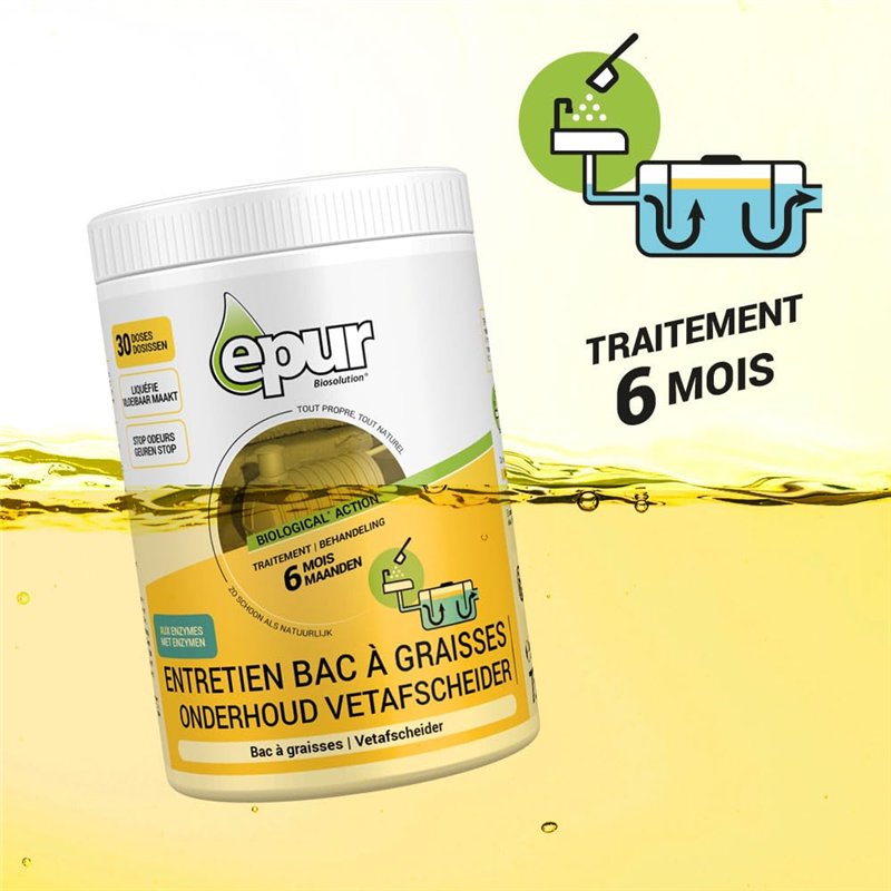Image secondaire de Epur - Bac à Graisses, 30 doses pour 6 mois de traitement, Liquéfie les matières grasses, Evite colmatage et mauvaises odeurs, 7