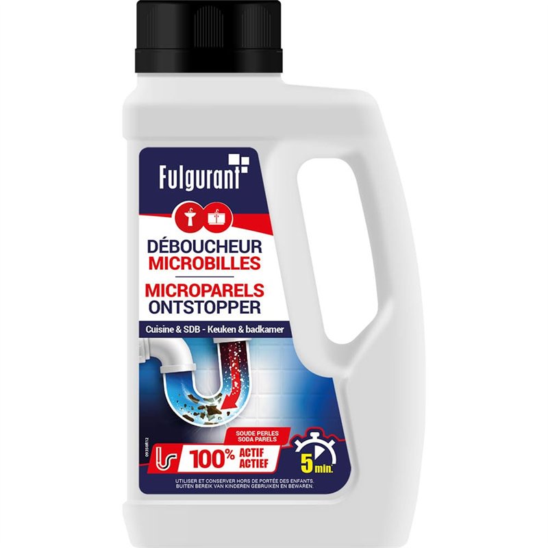 Fulgurant Déboucheur Soude Perles Toutes Canalisations, Salle de Bain, Lavabo, Baignoire, Savon, Graisse, Papier, Nourriture, 50