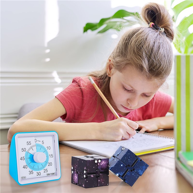 Image secondaire de Seka-Planet minuteur visuel Enfant et 2 Cubes Anti-Stress, kit sensoriel avec eBook éducatif, pour Gestion du Temps et régulation