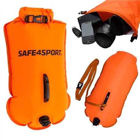 SAFE4SPORT MasterSwimmer - Bouée de Natation Gonflable XL - Grande bouée de Natation avec Une Poche pour Les Choses 28L