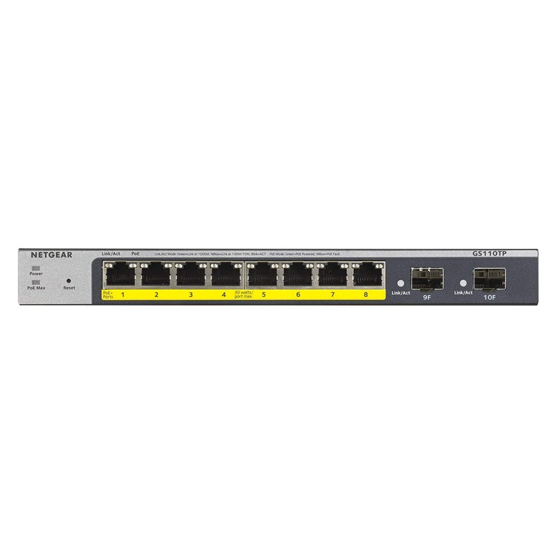 Image secondaire de NETGEAR (GS110TP) Smart Switch Ethernet PoE Web Manageable 8 Ports RJ45 Gigabit (10/100/1000) | 8 Ports PoE 53 W et 2 Ports SFP