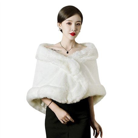Femme Châle de Mariée en Faux Fourrure Mariage Epaulière Echarpe Dame épaulette Veste Manteau de Fourrure Boléro Cape Wraps Pèle