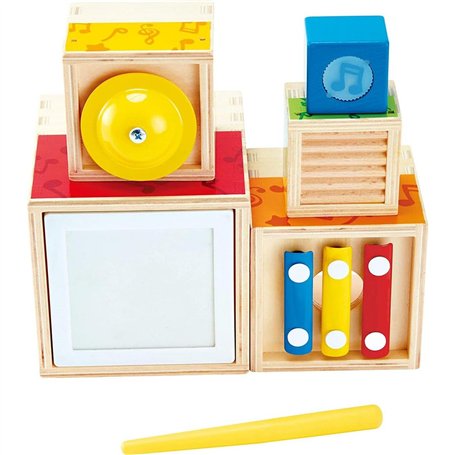 Hape - Boite Musical Gigognes - Jeu de Cubes Sonores à Empiler - Jouet en Bois Musical pour Bébé dès 18 Mois - Cadeau Naissance