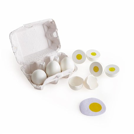 Hape Oeufs Réalistes Jouet Enfant - Boîte de 6 Oeufs avec Coquille - Jeu d'Imitation à Découper Cuisine en Bois - Enfants 3 Ans