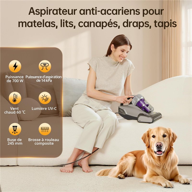 Image secondaire de Jimmy JV35 Aspirateur Matelas Anti Acariens 700W avec Stérilisation UV-C, Chauffage à 60℃, Système de Filtration Dual-Cyclonic