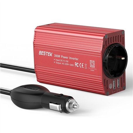 BESTEK Convertisseur 12v 220v à 240v Transformateur Métal 300W Chargeur Allume-Cigare Transformateur de Courant avec 1 Prise Fra