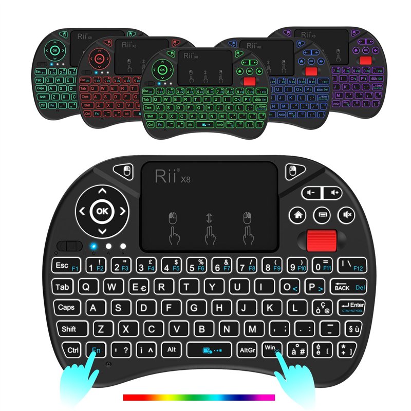 Image secondaire de Rii Mini X8 (disposition italienne) Clavier sans fil rétroéclairé (7 couleurs) avec pavé tactile et mollette pour Smart TV, TV B