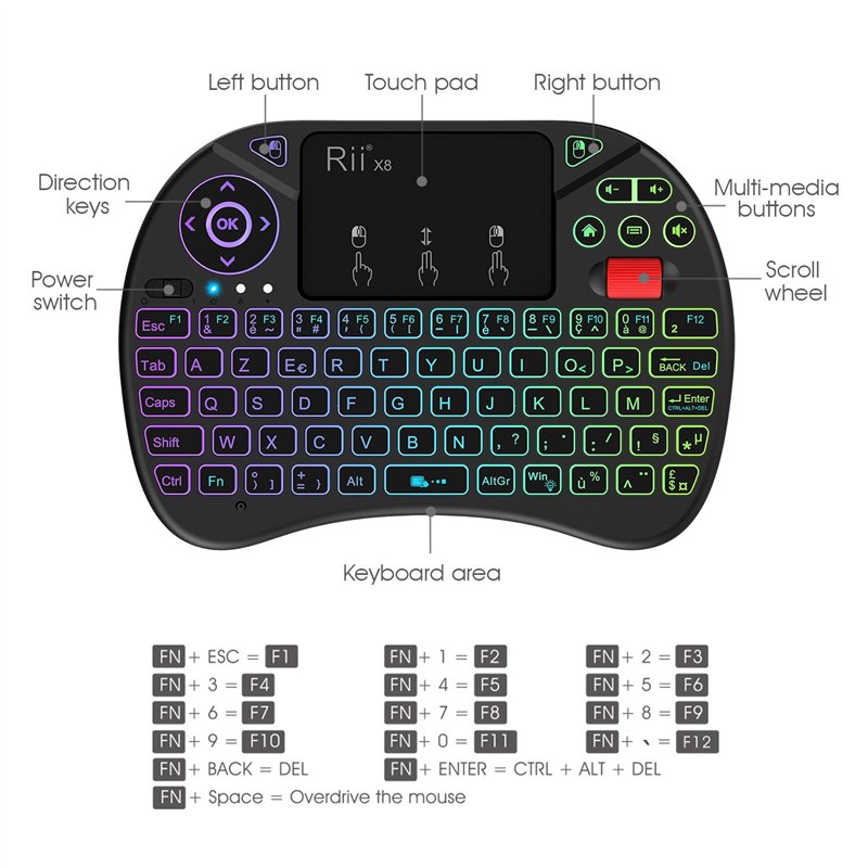 Image secondaire de Rii Mini (Nouveauté) Clavier X8 Wireless Français Ergonomique sans Fil avec Touchpad pour Smart TV, Mini PC, HTPC, Console, Ordi