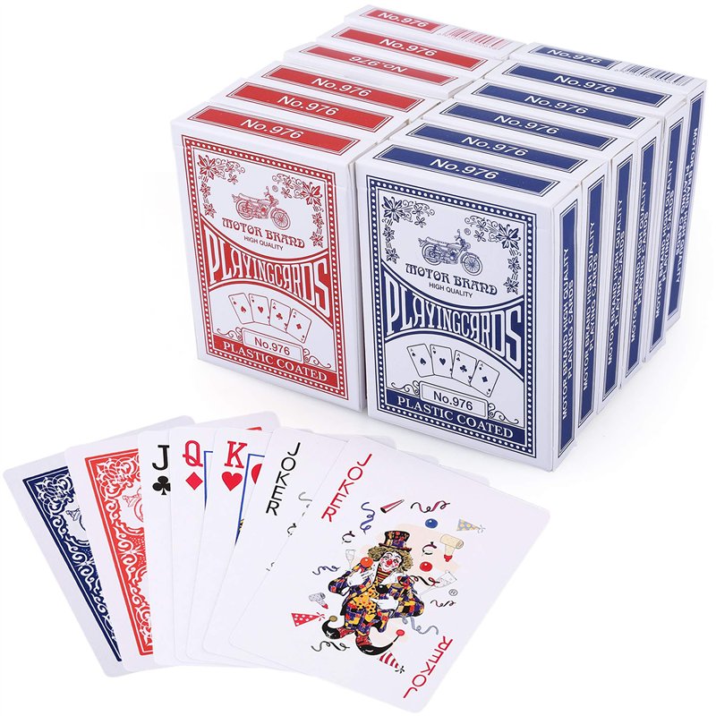 LotFancy 12 Decks Jeux de Carte 54 de Poker Playing Cards à Index Standard 6 Bleu et 6 Rouge, Cartes à Jouer en Carton Lisse, Pa