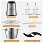YISSVIC Hachoir de cuisine électrique 2 L, 2 x 4 lames 500 W hachoir électrique mixeur multifonction avec bol en acier inoxydabl