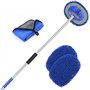 URAQT Brosse Lavage Voiture Télescopique, 160cm Nettoyage à Manche Long Vadrouille, 3en1 Microfibre Balai Pinceau, avec 2 têtes 