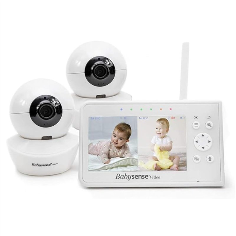 Babysense Moniteur Vidéo pour Bébé, Babyphone avec Écran Divisé 4,3“ et 2 Caméras, Veilleuse Réglable, Conversation Audio Bidire