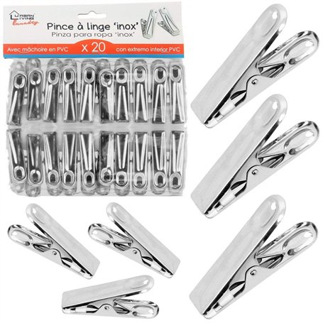 Les Colis Noirs LCN - 20 Pince a Linge INOX avec Machoire en PVC - Corde Étendoir Séchoir - 036