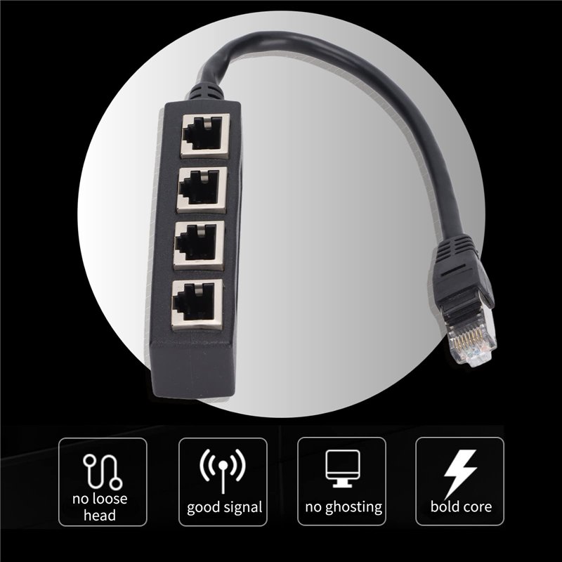 Image secondaire de Adaptateur Ethernet RJ45, Adaptateur Répartiteur 1 à 4 Ports, Adaptateur de Câble Réseau RJ45, Protection contre les Interférenc