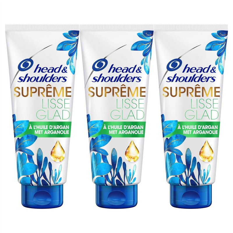 Head & Shoulders, Après Shampoing Antipelliculaire, Suprême Lisse, pour Cheveux Lisses, à l’Huile d’Argan, lot de 3x220 ml