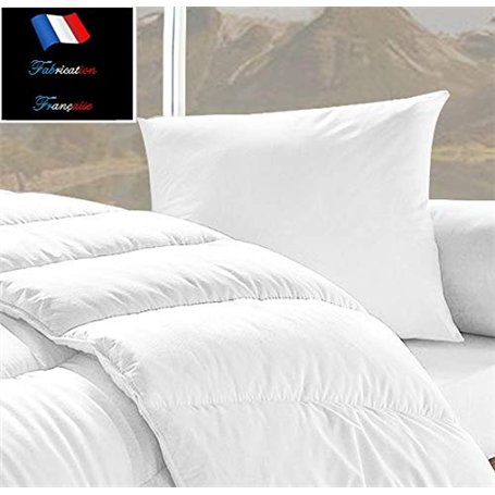 Couette blanche 450GR/M² "FABRICATION FRANCAISE" (1 place) 140 x 200 + Oreiller 60 x 60 cm