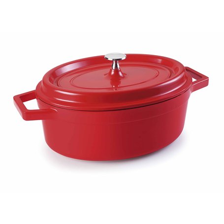 Lacor 25931 Faitout Rouge Ovale Fonte d'Aluminium avec Couvercle Diamètre: 31X25 cm