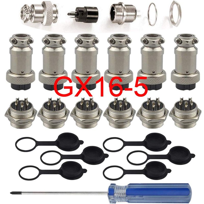 RUNCCI-YUN 6Pcs GX16-5 Broches Aviation Connecteur, 16MM Metal Panneau Aviation Connecteur Prise, 5A Male Femelle Aviation Prise