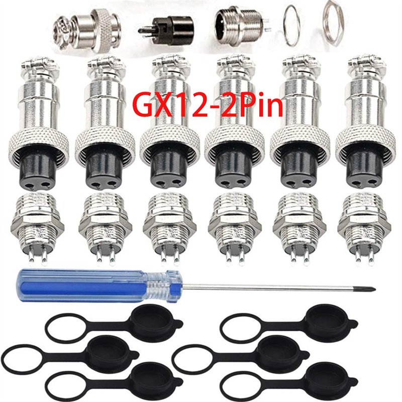 RUNCCI-YUN 6Pcs GX12-2Broches Aviation Connecteur, 12MM Metal Panneau Aviation Connecteur Prise, 5A Male Femelle Aviation Prise