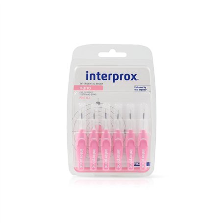 INTERPROX - Nano 0.6 - Brossettes Interdentaires - Fibres en Tynex - Rose - Blister de 6 unités