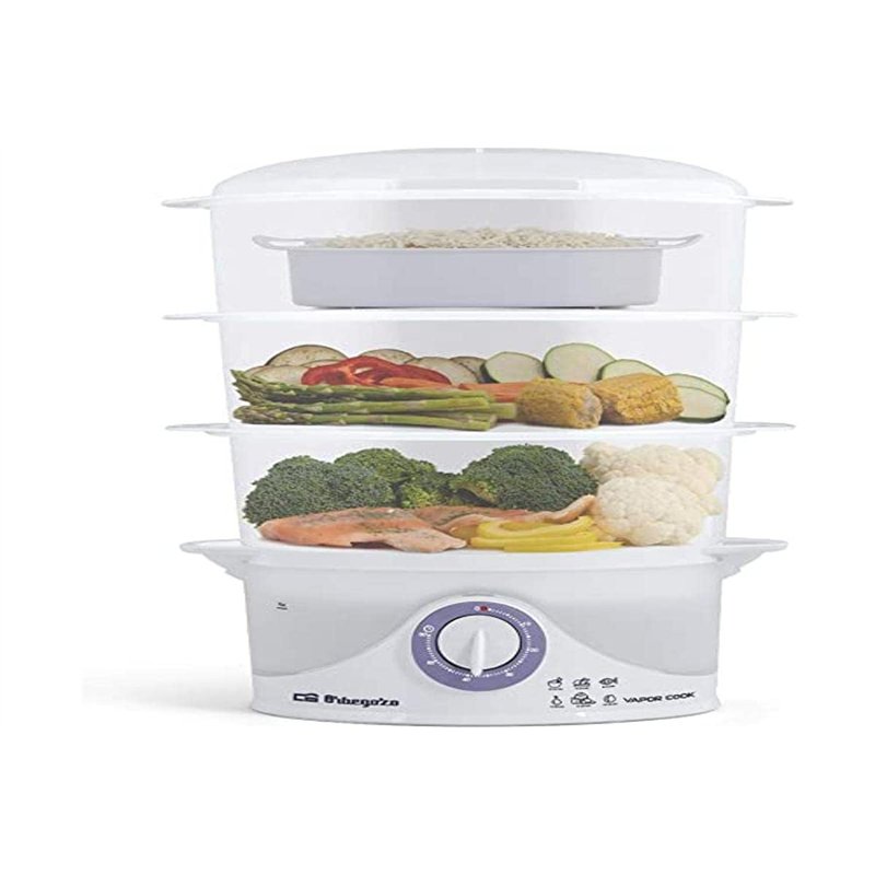 Orbegozo CO 4015 - Cuiseur vapeur électrique, sans BPA, 3 récipients empilables dont un spécial pour le riz, minuterie jusqu'à 6
