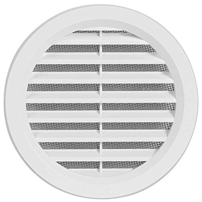 Grille d'aération ronde en plastique, avec bride/tuyau de raccordement et moustiquaire, dimensions du couvercle : 130 mm (VM110)
