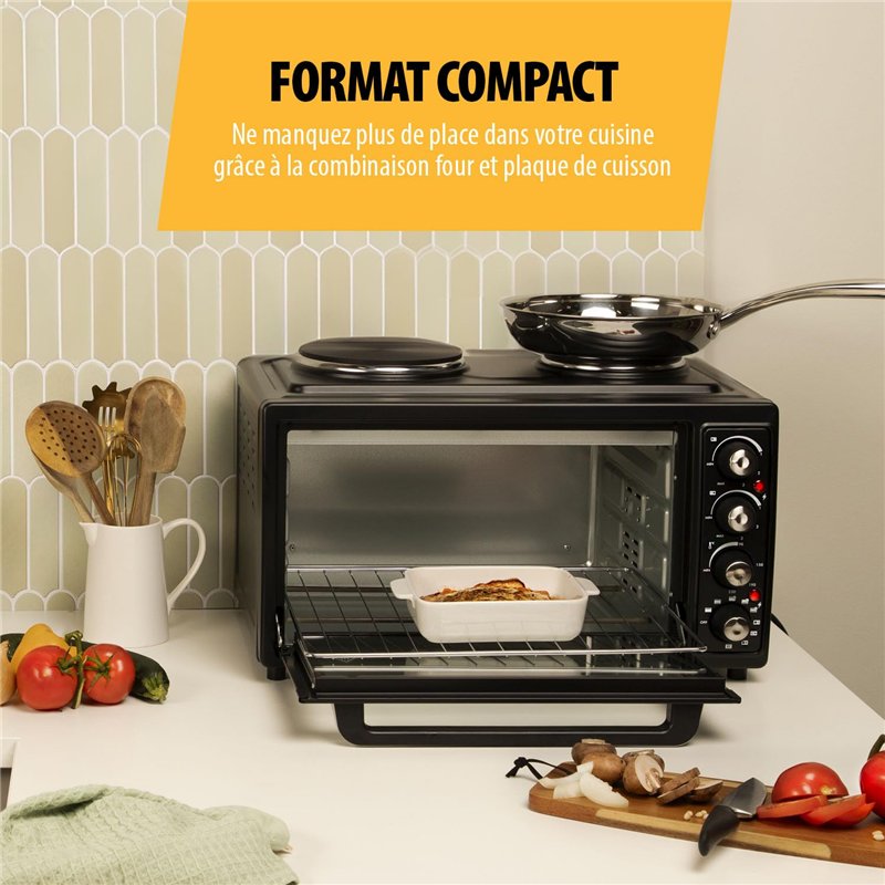 Image secondaire de Tristar Four à convection avec 2 plaques chauffantes, Capacité : 38 L, 3100 W, Plaque de cuisson et gril, 90-230 ⁰C, adapté pour