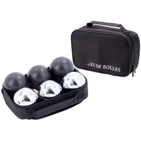 Engelhart - 010207 - Jeu de Boules 2 x 3 Noires et Grises - 74 mm - Triplette - Jeu de Petanque - 6 Boules de Pétanque