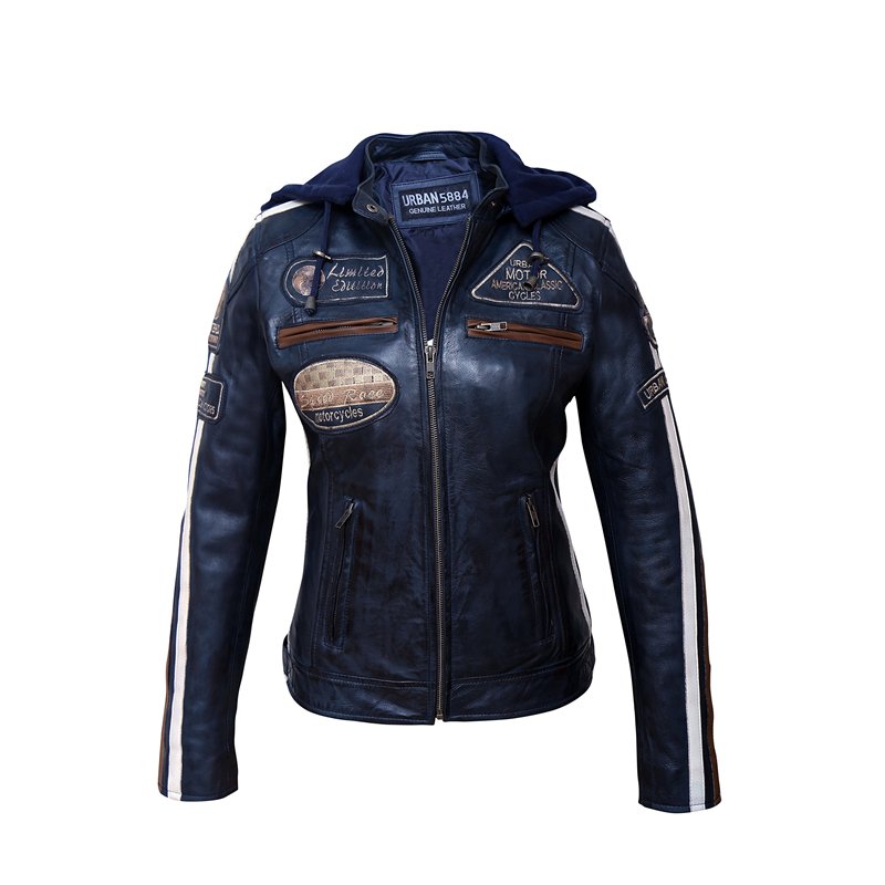 Image secondaire de Urban Leather Femme Leren Bikerjack 58 Urban vestes pour femme, Navy Bleu, 5XL EU