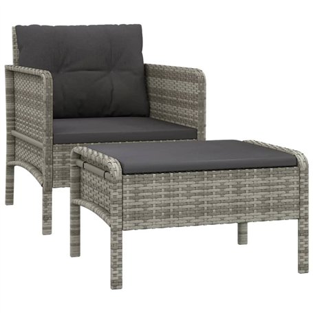 Salon de jardin 2 pcs avec coussins Gris Résine tressée