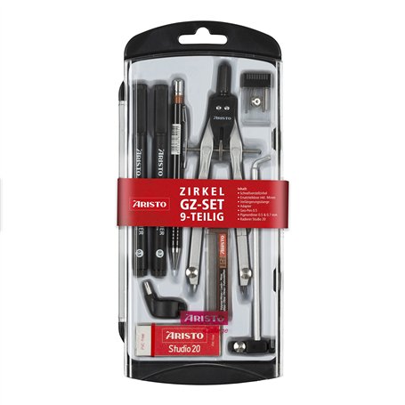 Aristo AR80078 Compas à réglage rapide 9 pièces (compas avec 2 articulations et de nombreux accessoires