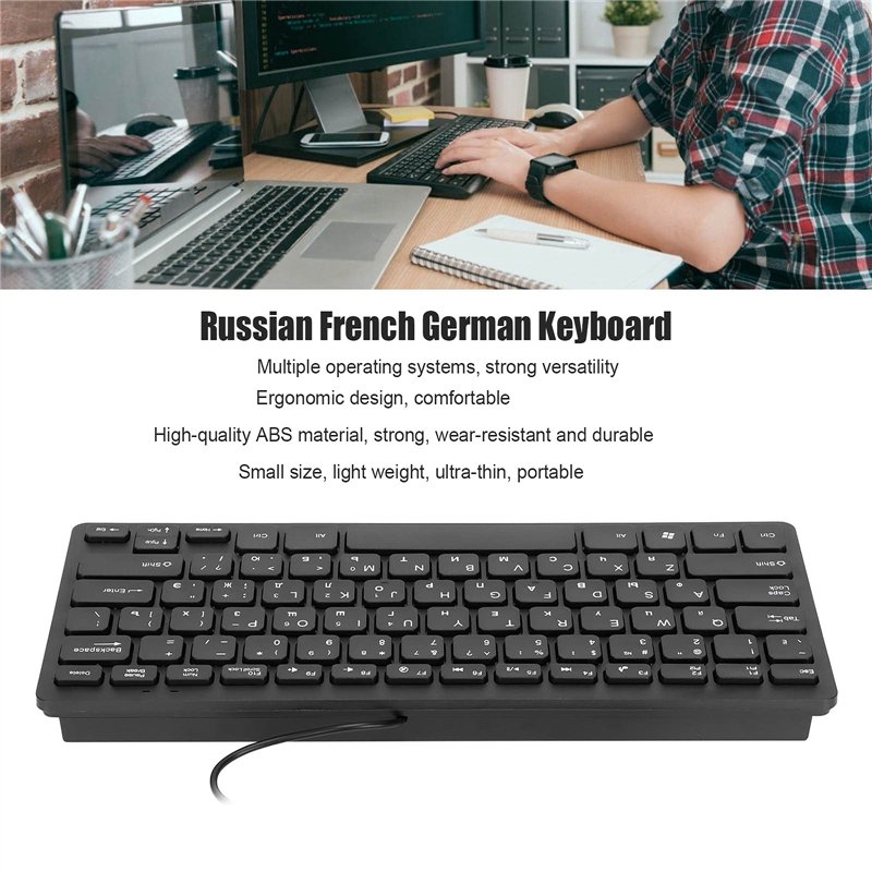 Image secondaire de 01 02 015 Clavier PC, Claviers D'ordinateur Clavier USB Russe Français Allemand Clavier pour Femmes Hommes Enfants Adultes pour