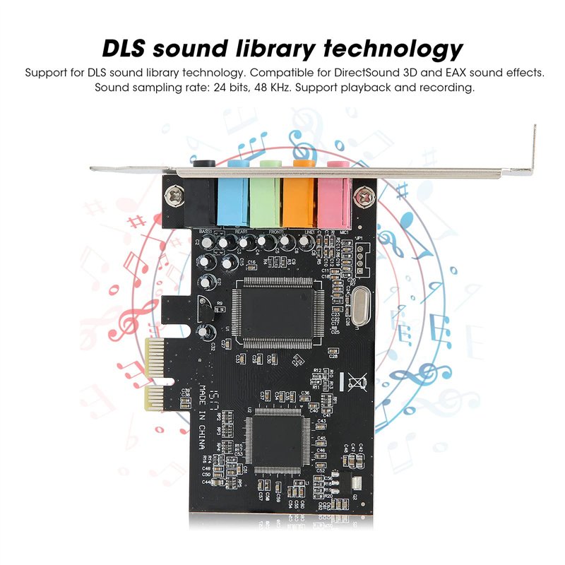Image secondaire de Carte Son PCIe, Carte Son 6 Canaux Matériel de Conversion de Signal Audio de Bureau Stéréo avec CD de Pilotes pour 7/Vista/XP 32