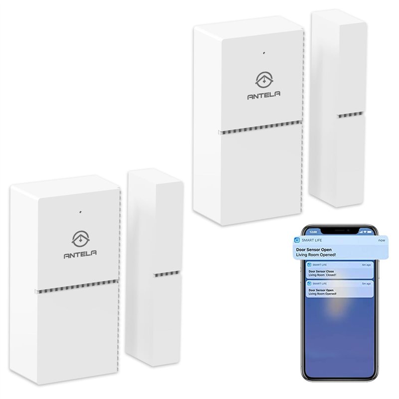 ANTELA Détecteurs pour Portes/Fenêtres sans Fil WiFi Ouverture, Smart Life APP Télécommande, Notifications, 2 PCS