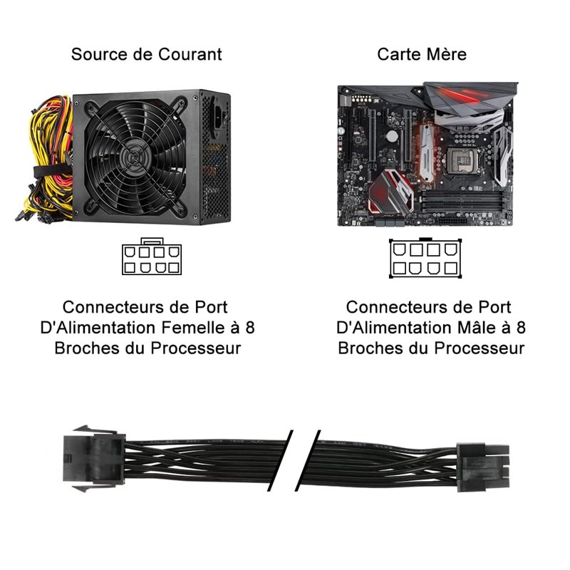 Image secondaire de J&D 2-Pack EPS 8 Pin Câble de Extension d'alimentation, EPS 8 Broches Power Extension Câble, 30cm