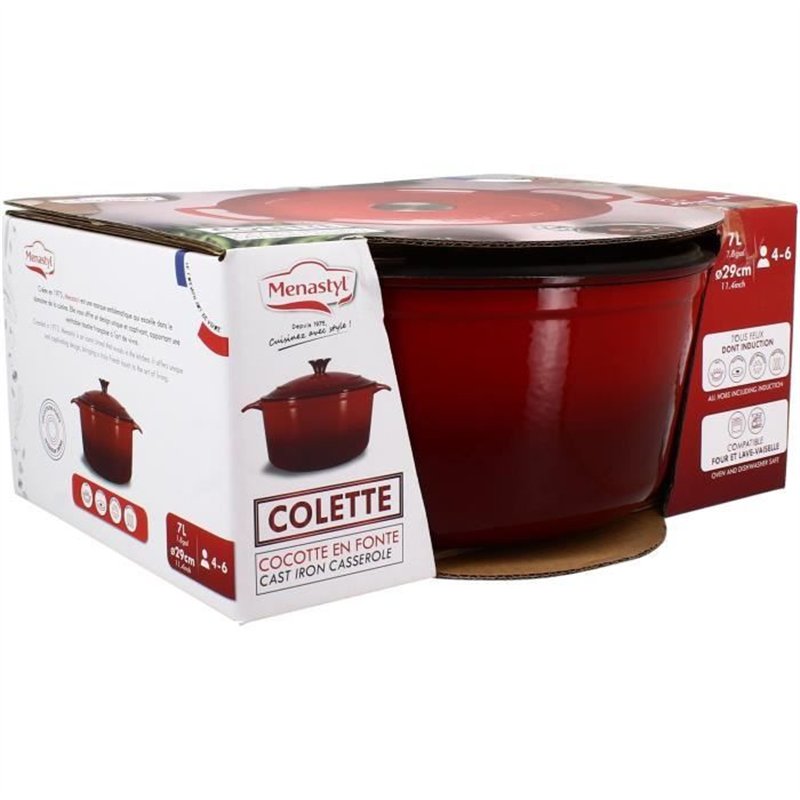 Image secondaire de Cocotte - MENASTYL - 6020105 - Ronde - En fonte acier émaillé - Rouge - 7 litres
