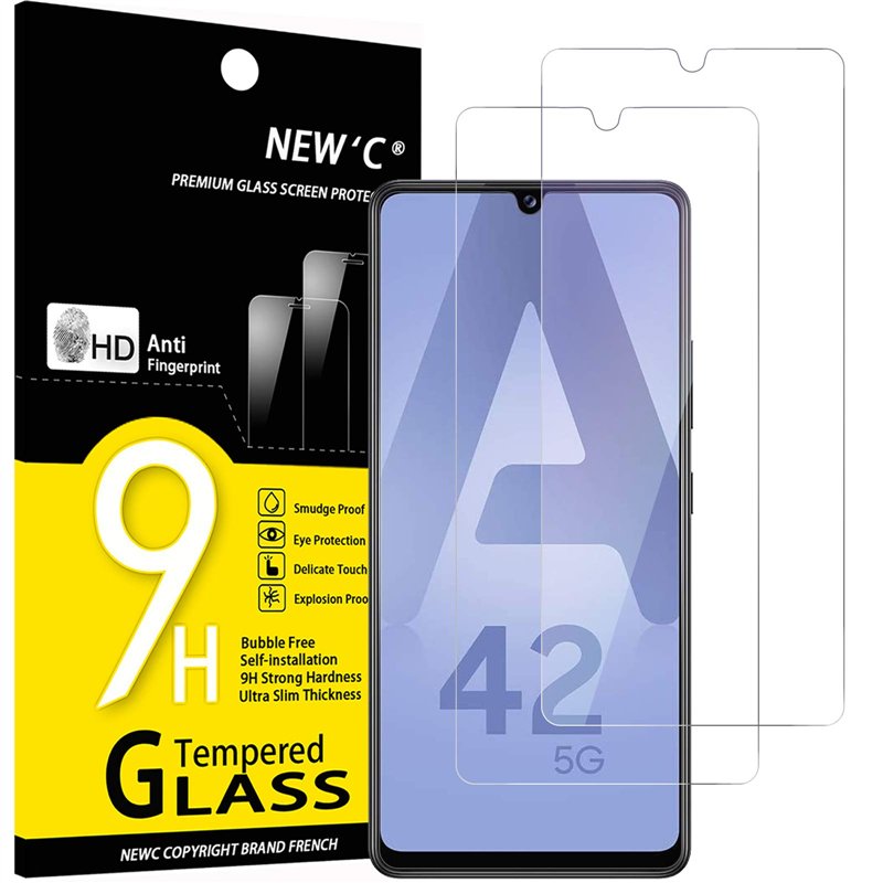 NEW'C Lot de 2, Verre Trempé pour Samsung Galaxy A42 5G, Galaxy M12, Film en Protection écran efficace contre les Rayures - sans
