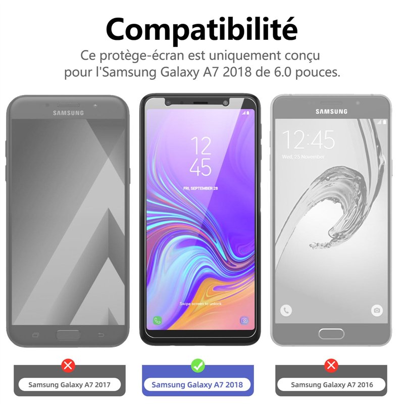 Image secondaire de NEW'C Lot de 2, Verre Trempé pour Samsung Galaxy A7 (2018), Film Protection écran sans Bulles d'air Ultra Résistant (0,33mm HD U