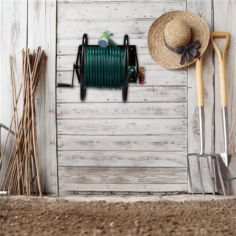 Image secondaire de Relaxdays Enrouleur Mural de Tuyau,Tambour Enrouleur Tuyau d’arrosage manivelle, 60 m de Long, en Acier,HlP41,5x54x45cm