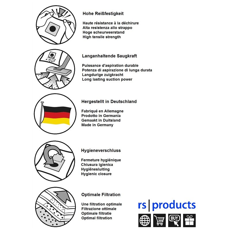 Image secondaire de rs-products Lot de 10 sacs d'aspirateur compatibles avec Bosch Serie 2 : BZGL2A310, BGBS2BA1P, BGBS2LB1, BGBS2RD1, BGLS2BA1H, BG