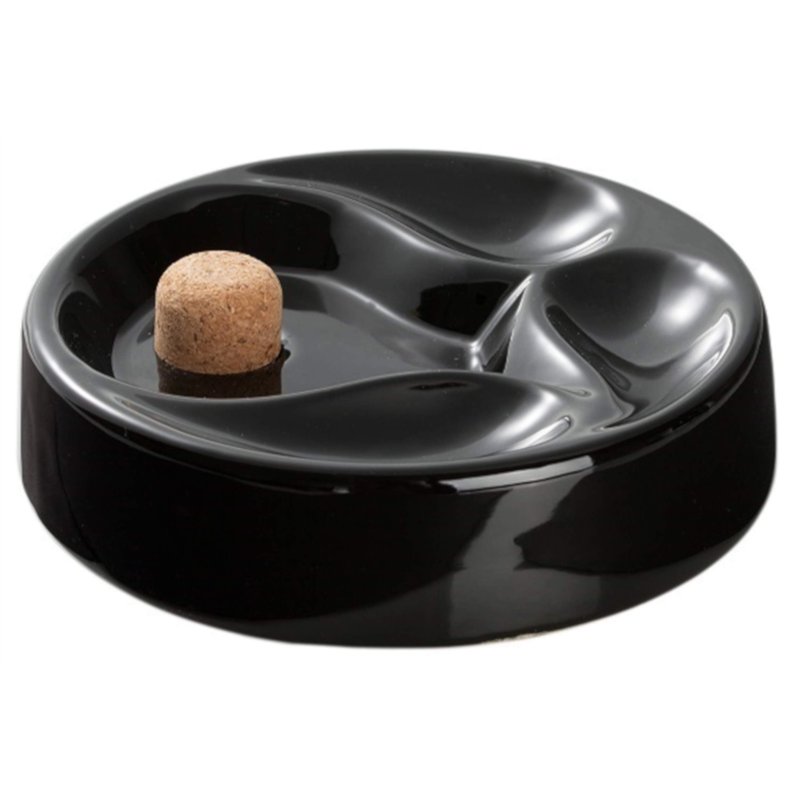 Cendrier à pipe avec ramasse-pipe et 2 porte-pipes en noir, céramique II