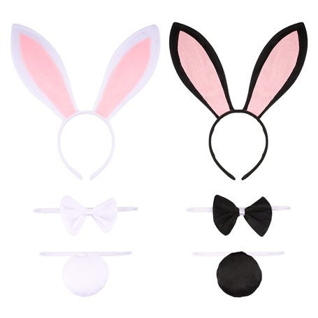 Lot de 2 Ensemble Déguisement de Lapin Serre-tête d`oreille de lapin+Cravate en forme de nœud papillon + Queue en Peluche Costum