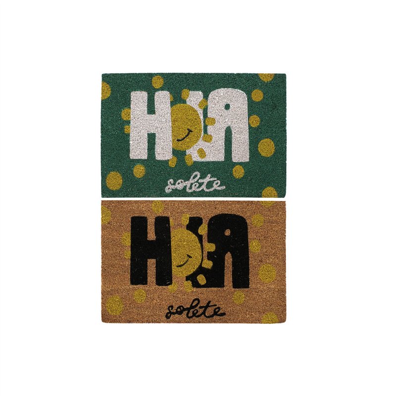 Paillasson DKD Home Decor Noir Marron Caoutchouc Blanc Vert 2 Unités Fibres de coco (60 x 40 x 1,5 cm)