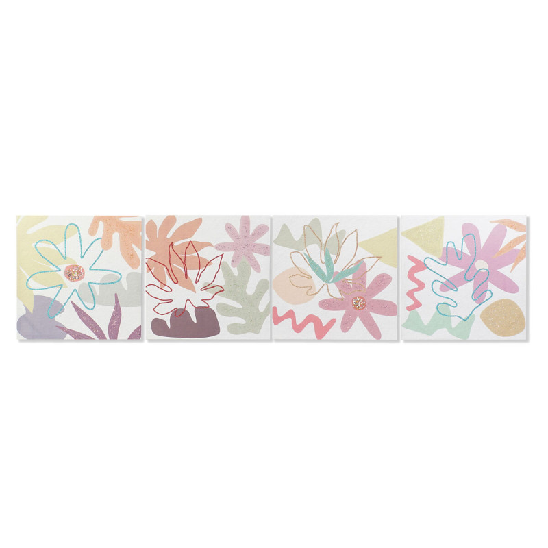 Toile DKD Home Decor Fleurs (60 x 1,8 x 60 cm) (4 Unités)